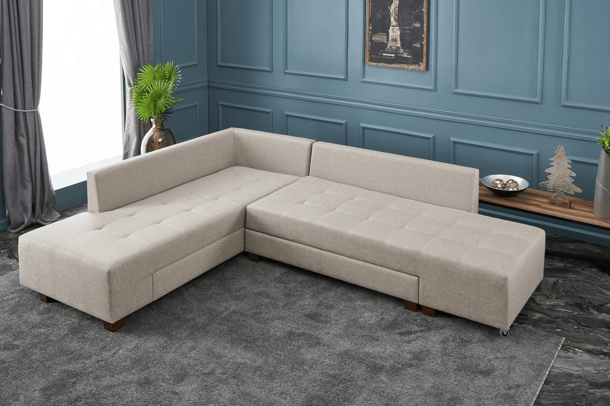 Canapea extensibilă de colț Manama, Stânga, Diverse culori, 280x206x85 cm - Crem | SKU: 825BLC2543 | Canapea extensibilă de colț Manama, Stânga, 280x206x85 cm, varianta Crem, produs pentru amenajarea locuinței, disponibil online în România la CasaMob