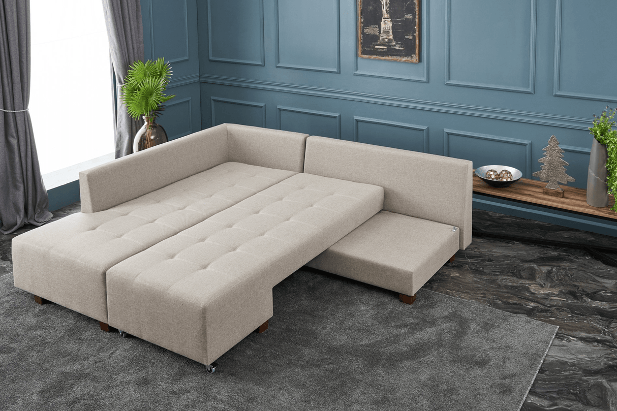 Canapea extensibilă de colț Manama, Stânga, Diverse culori, 280x206x85 cm - Crem | SKU: 825BLC2543 | Canapea extensibilă de colț Manama, Stânga, 280x206x85 cm, varianta Crem, produs pentru amenajarea locuinței, disponibil online în România la CasaMob