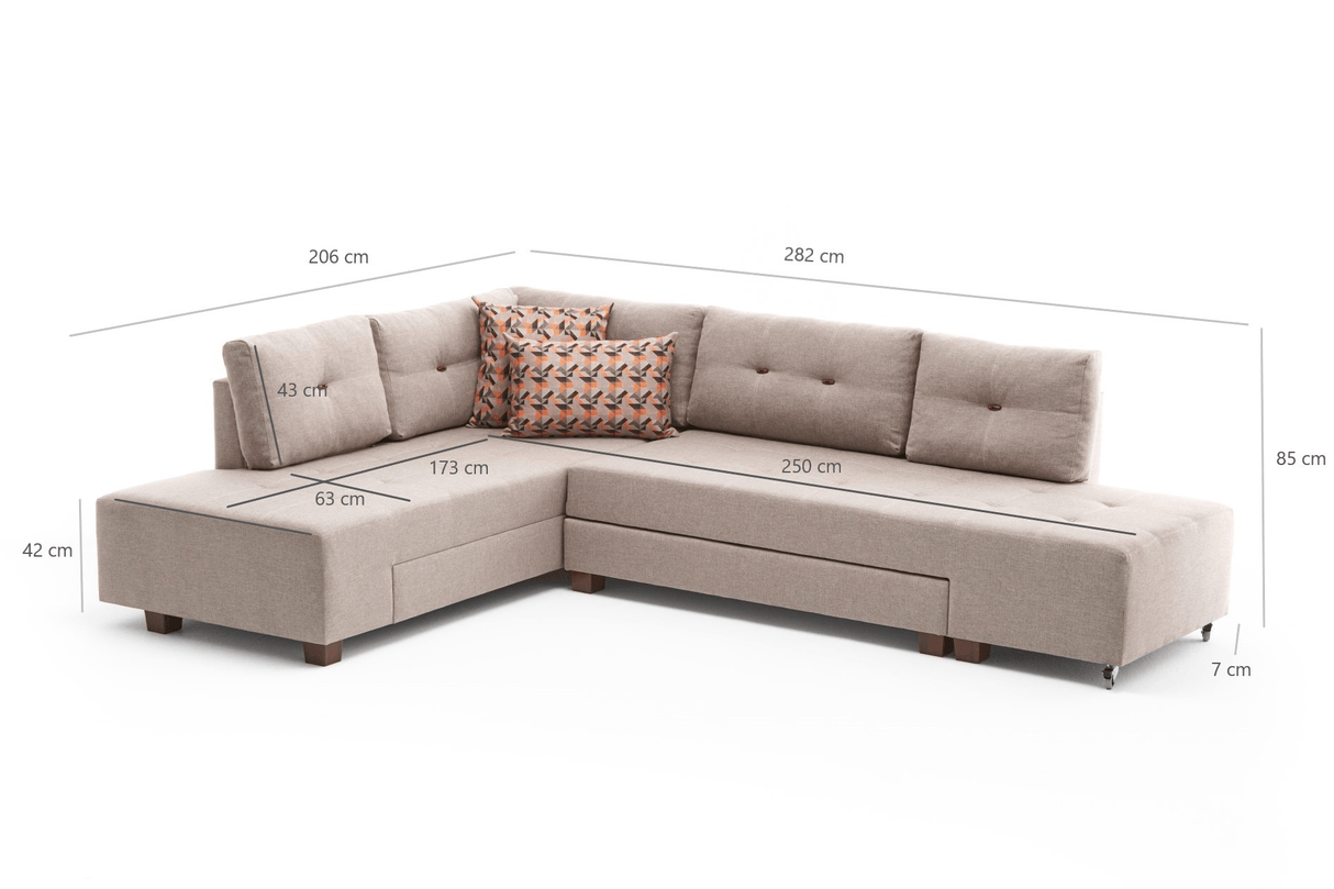 Canapea extensibilă de colț Manama, Stânga, Diverse culori, 280x206x85 cm - Crem | SKU: 825BLC2543 | Canapea extensibilă de colț Manama, Stânga, 280x206x85 cm, varianta Crem, produs pentru amenajarea locuinței, disponibil online în România la CasaMob