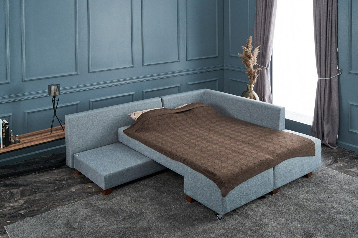 Canapea extensibilă de colț Manama, Dreapta, Diverse culori, 280x206x85 cm - Albastru deschis | SKU: 825BLC2545 | Canapea extensibilă de colț Manama, Dreapta, 280x206x85 cm, varianta Albastru deschis, produs pentru amenajarea locuinței, disponibil online în România la CasaMob