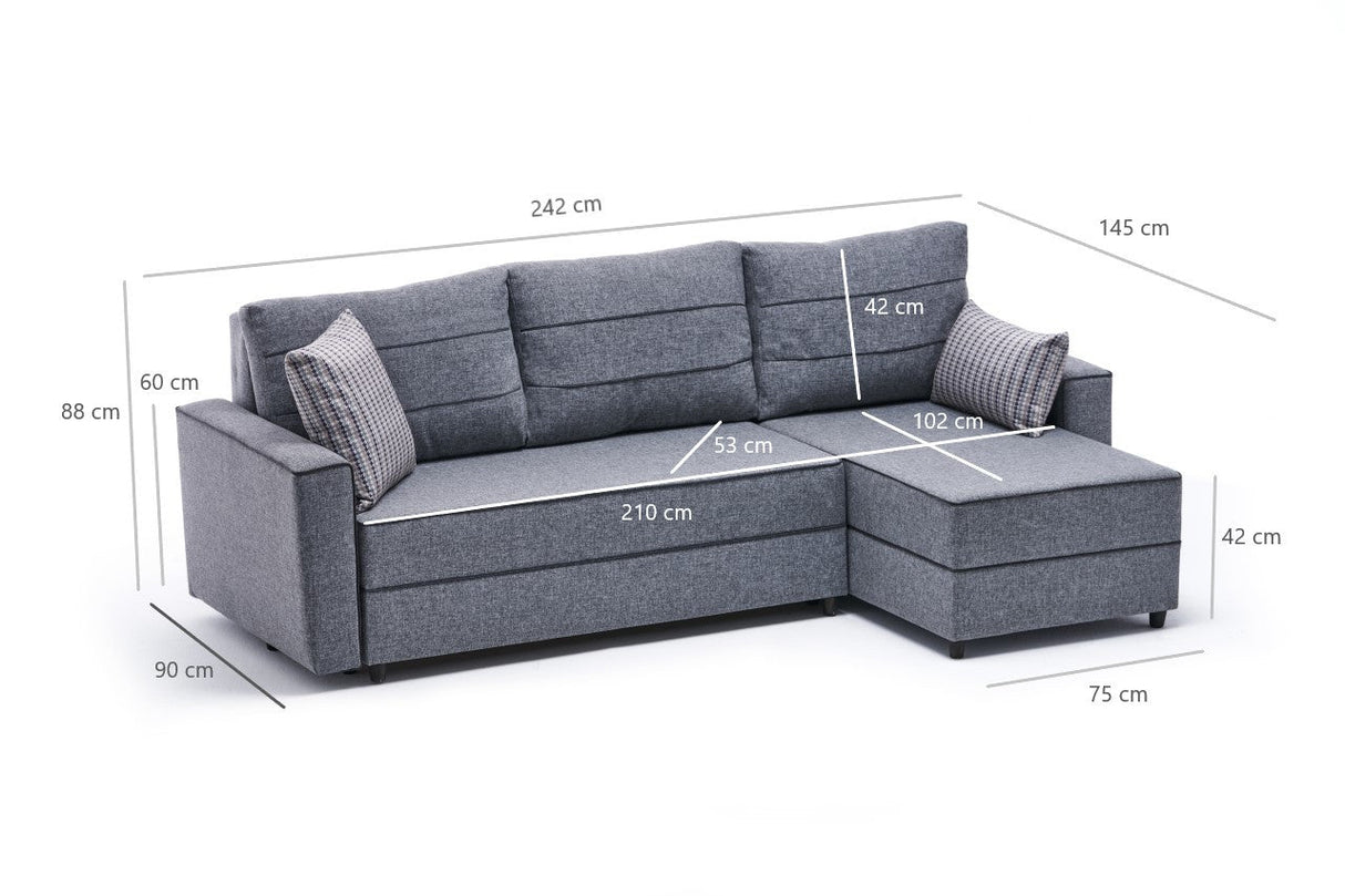 Canapea extensibilă Ece, Colț, Dreapta, Diverse culori, 242x90x88 cm - Gri închis | SKU: 825BLC2593 | Canapea extensibilă Ece, Colț, Dreapta, 242x90x88 cm, varianta Gri închis, produs pentru amenajarea locuinței, disponibil online în România la CasaMob