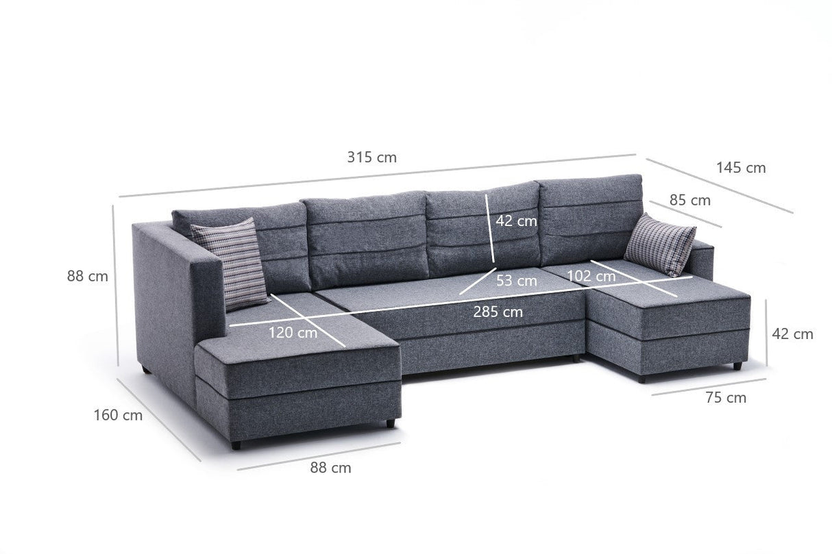 Canapea extensibilă Ece, Colț, Panoramică, Diverse culori, 315x160x88 cm - Gri închis | SKU: 825BLC2595 | Canapea extensibilă Ece, Colț, Panoramică, 315x160x88 cm, varianta Gri închis, produs pentru amenajarea locuinței, disponibil online în România la CasaMob