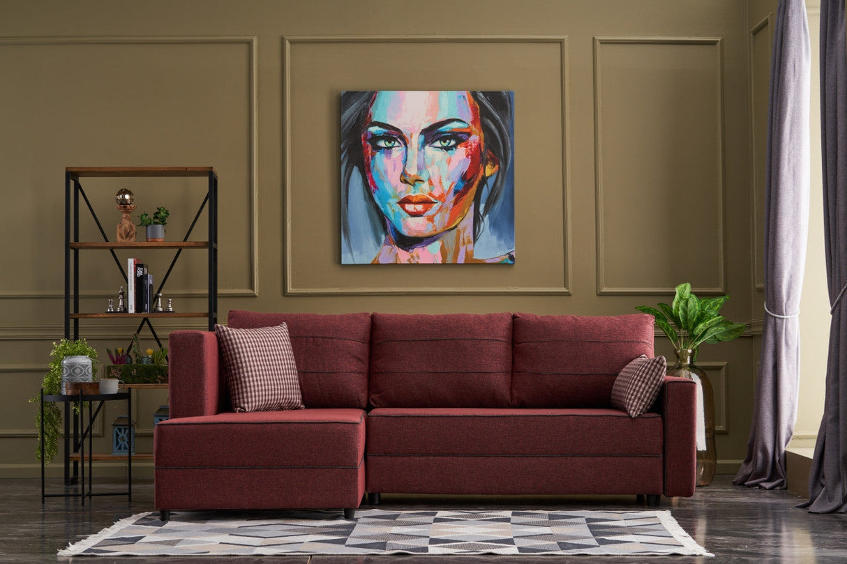 Canapea extensibilă Ece, Colț, Stânga, Diverse culori, 242x90x88 cm - Bordo | SKU: 825BLC2601 | Canapea extensibilă Ece, Colț, Stânga, 242x90x88 cm, varianta Bordo, produs pentru amenajarea locuinței, disponibil online în România la CasaMob