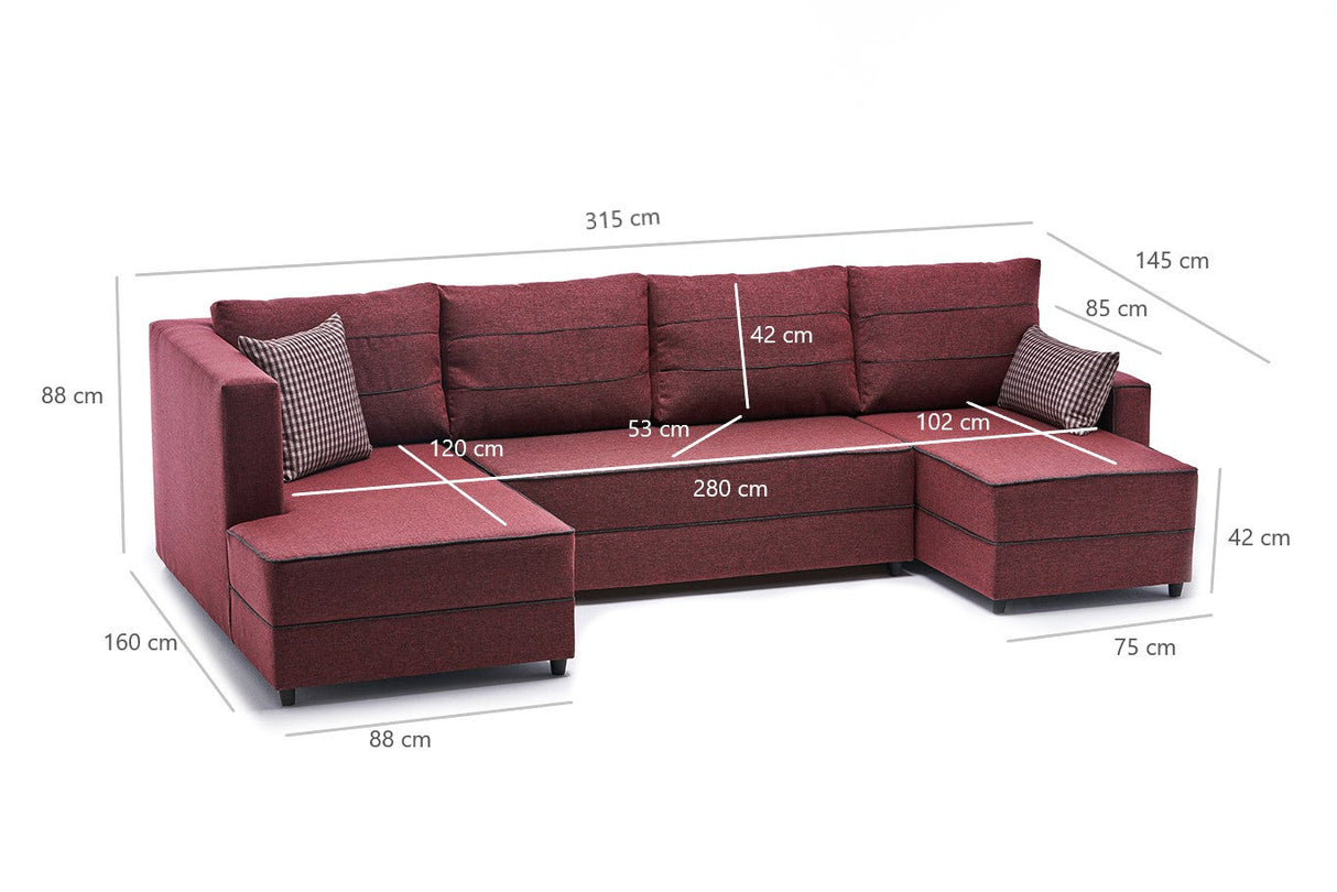 Canapea extensibilă Ece, Colț, Panoramică, Diverse culori, 315x160x88 cm - Bordo | SKU: 825BLC2602 | Canapea extensibilă Ece, Colț, Panoramică, 315x160x88 cm, varianta Bordo, produs pentru amenajarea locuinței, disponibil online în România la CasaMob