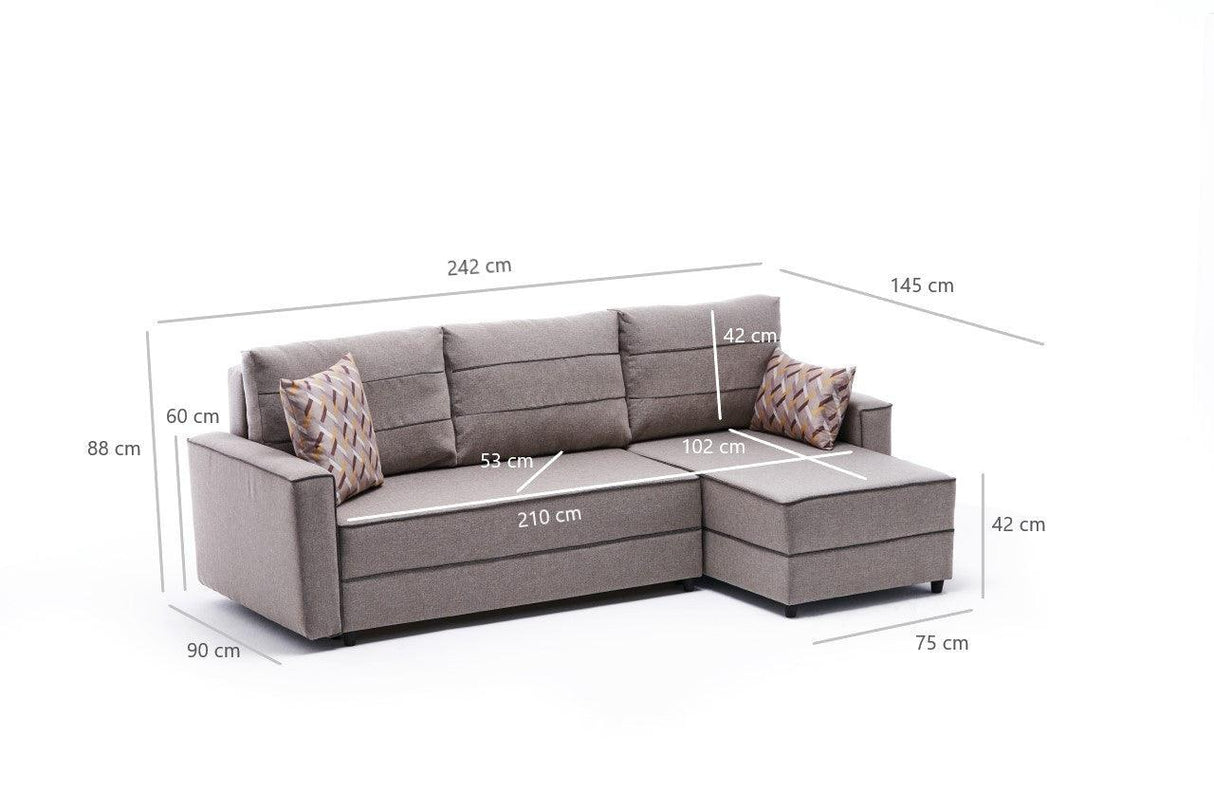 Canapea extensibilă Ece, Colț, Dreapta, Diverse culori, 242x90x88 cm - Crem | SKU: 825BLC2603 | Canapea extensibilă Ece, Colț, Dreapta, 242x90x88 cm, varianta Crem, produs pentru amenajarea locuinței, disponibil online în România la CasaMob