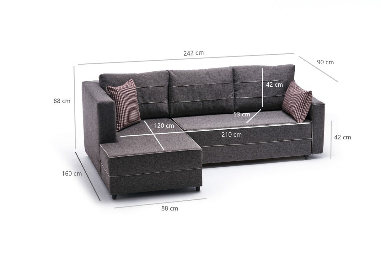 Canapea extensibilă Ece, Colț, Stânga, Diverse culori, 242x90x88 cm - Maro | SKU: 825BLC2607 | Canapea extensibilă Ece, Colț, Stânga, 242x90x88 cm, varianta Maro, produs pentru amenajarea locuinței, disponibil online în România la CasaMob