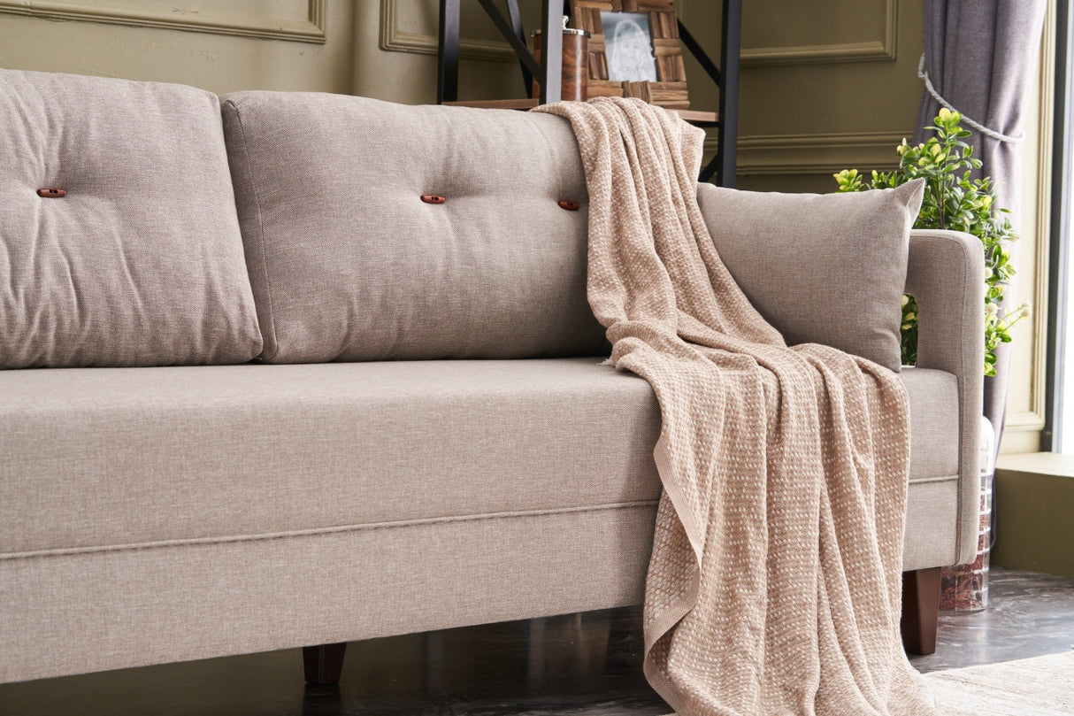 Canapea fixă 3 locuri Comfort, Crem, 206x80x80 cm