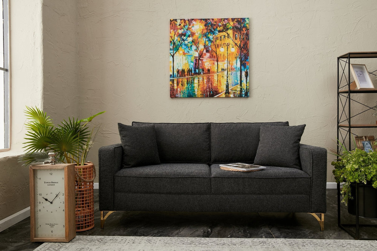 Canapea fixă Berlin, Diverse culori, Diverse configurații, Diverse dimensiuni - Antracit - Auriu - 180x91x83 cm - 2 locuri | SKU: 825BLC2793 | Canapea fixă Berlin, varianta Antracit - Auriu - 180x91x83 cm - 2 locuri, produs pentru amenajarea locuinței, disponibil online în România la CasaMob
