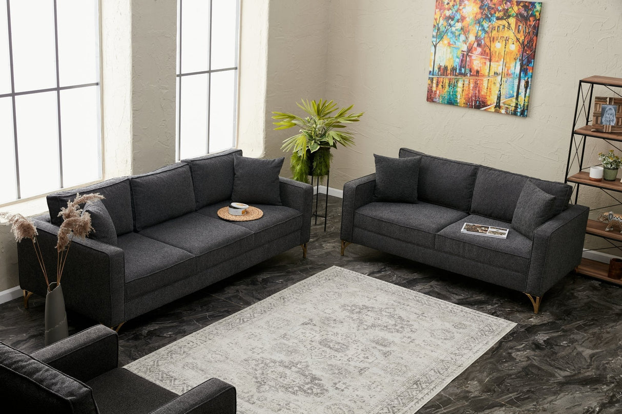 Canapea fixă Berlin, Diverse culori, Diverse configurații, Diverse dimensiuni - Antracit - Auriu - 220x91x83 cm - 3 locuri | SKU: 825BLC2795 | Canapea fixă Berlin, varianta Antracit - Auriu - 220x91x83 cm - 3 locuri, produs pentru amenajarea locuinței, disponibil online în România la CasaMob