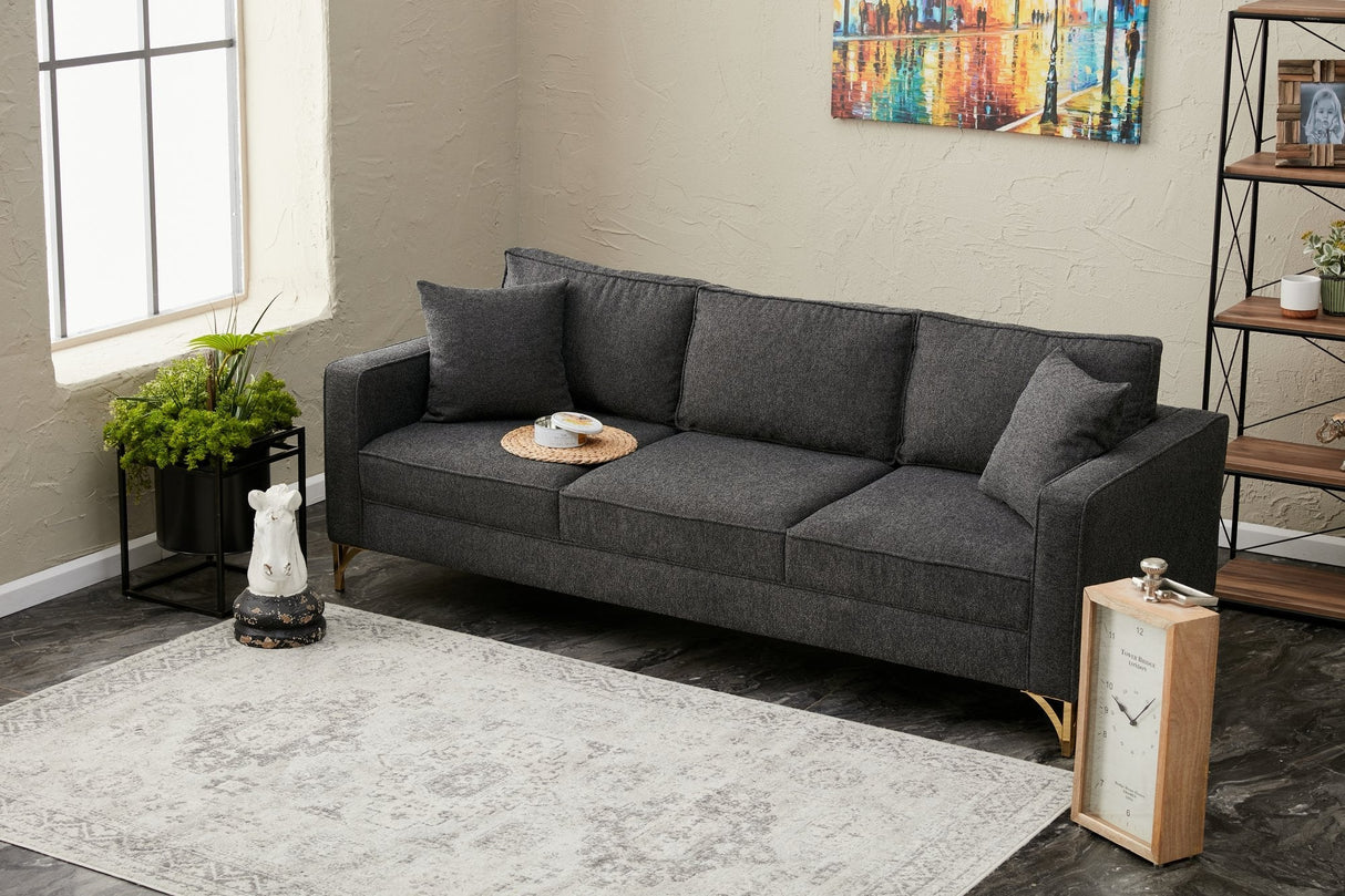 Canapea fixă Berlin, Diverse culori, Diverse configurații, Diverse dimensiuni - Antracit - Auriu - 220x91x83 cm - 3 locuri | SKU: 825BLC2795 | Canapea fixă Berlin, varianta Antracit - Auriu - 220x91x83 cm - 3 locuri, produs pentru amenajarea locuinței, disponibil online în România la CasaMob