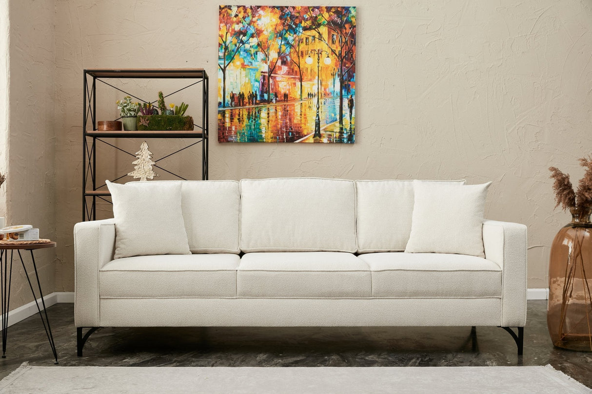 Canapea fixă Berlin, Diverse culori, Diverse configurații, Diverse dimensiuni - Crem - Negru - 220x91x83 cm - 3 locuri | SKU: 825BLC2798 | Canapea fixă Berlin, varianta Crem - Negru - 220x91x83 cm - 3 locuri, produs pentru amenajarea locuinței, disponibil online în România la CasaMob