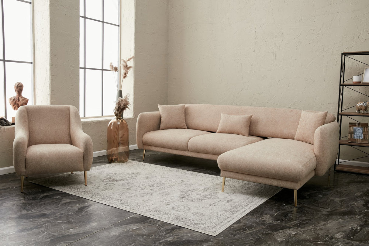 Canapea extensibilă Simena, Colț, 3 piese, Dreapta, Diverse culori, 266x65x80 cm - Bej - Auriu | SKU: 825BLC2830 | Canapea extensibilă Simena, Colț, 3 piese, Dreapta, 266x65x80 cm, varianta Bej - Auriu, produs pentru amenajarea locuinței, disponibil online în România la CasaMob