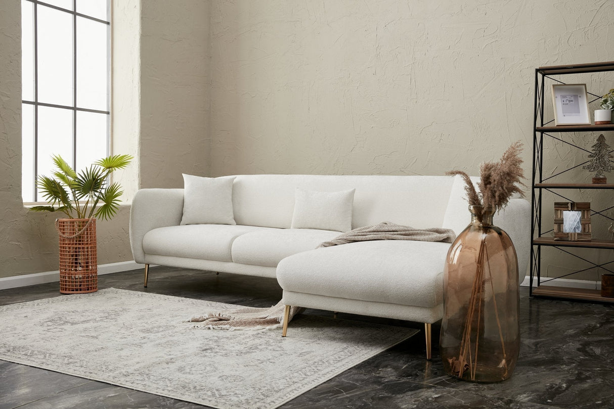 Canapea extensibilă Simena, Colț, 3 piese, Dreapta, Diverse culori, 266x65x80 cm - Crem - Auriu | SKU: 825BLC2832 | Canapea extensibilă Simena, Colț, 3 piese, Dreapta, 266x65x80 cm, varianta Crem - Auriu, produs pentru amenajarea locuinței, disponibil online în România la CasaMob