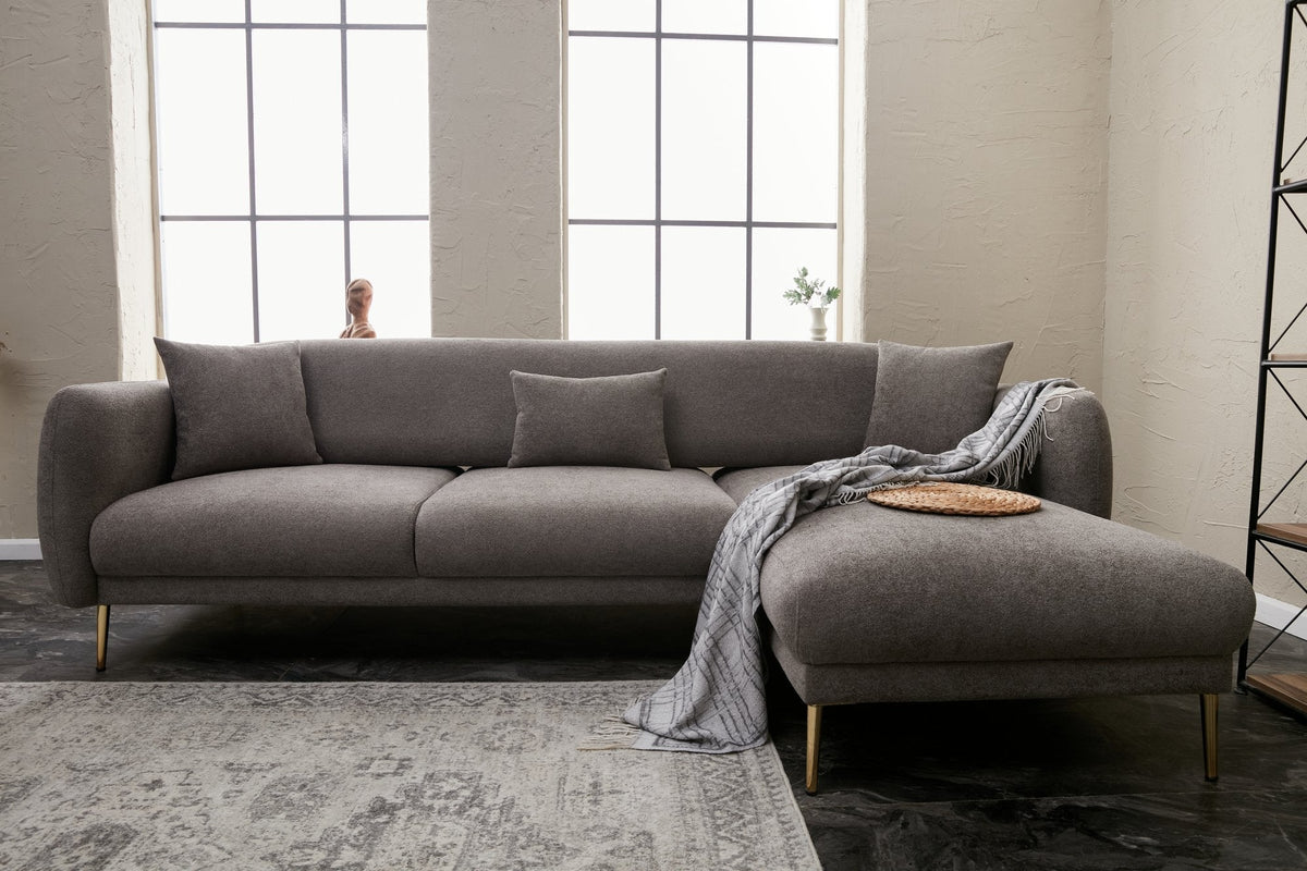 Gri - Auriu | SKU: 825BLC2834 | Canapea extensibilă Simena, Colț, 4 piese, Dreapta, Gri - Auriu, 240x95x80 cm, varianta Gri - Auriu, produs pentru amenajarea locuinței, disponibil online în România la CasaMob