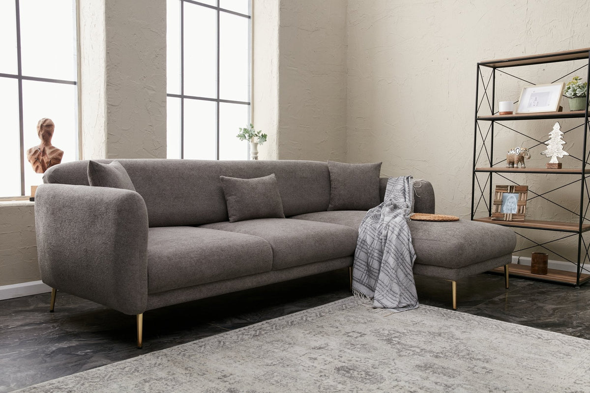 Gri - Auriu | SKU: 825BLC2834 | Canapea extensibilă Simena, Colț, 4 piese, Dreapta, Gri - Auriu, 240x95x80 cm, varianta Gri - Auriu, produs pentru amenajarea locuinței, disponibil online în România la CasaMob