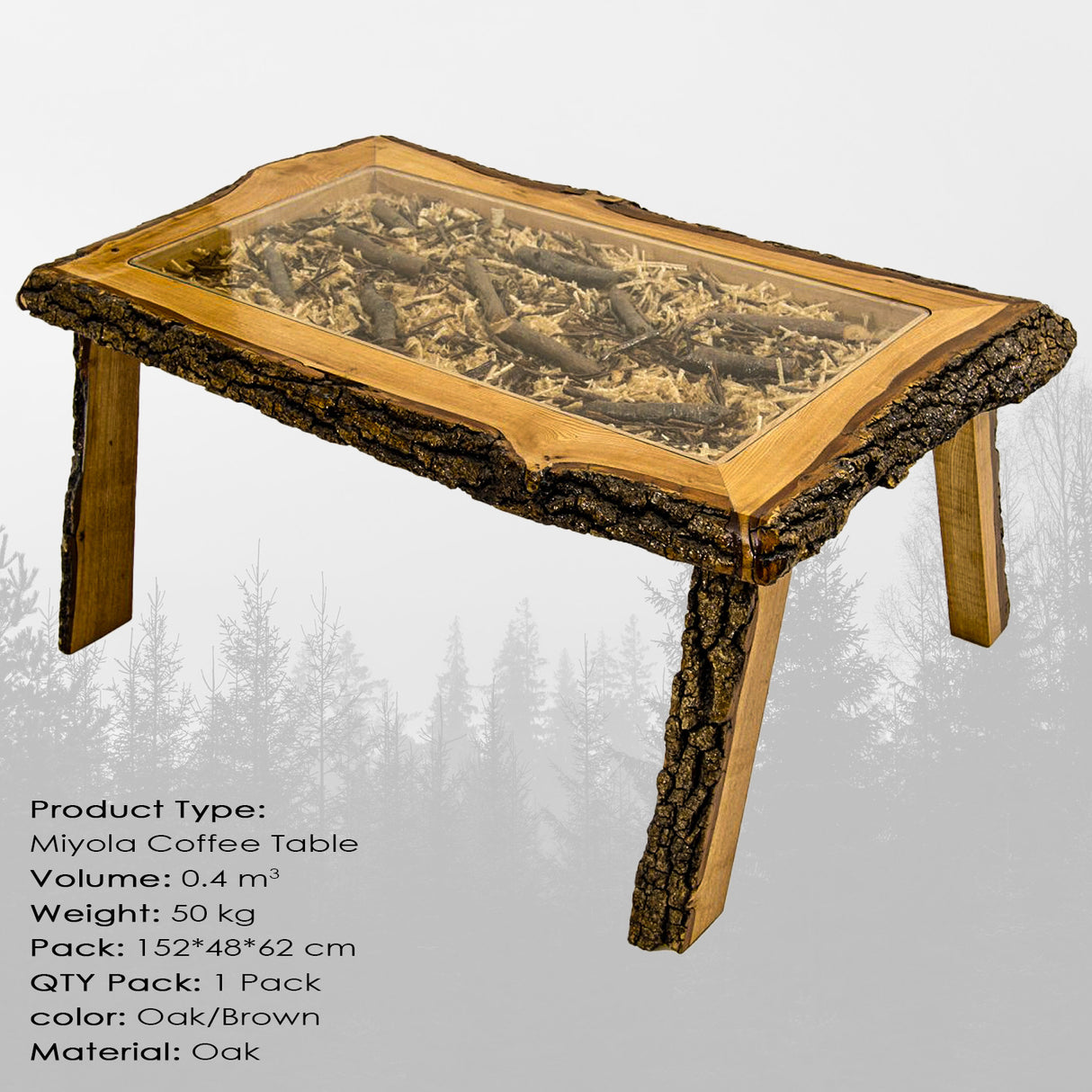 Măsuță de cafea Miyola Large, Stejar - Maro, 150x60x46 cm