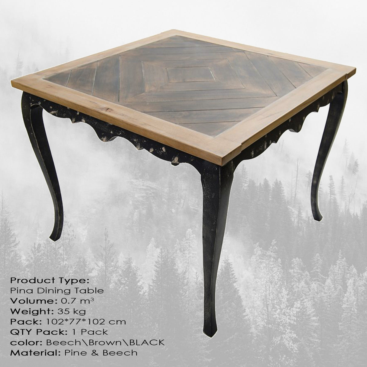 Masă dining Pina Large, Beech - Maro - Negru, 100x100x75 cm