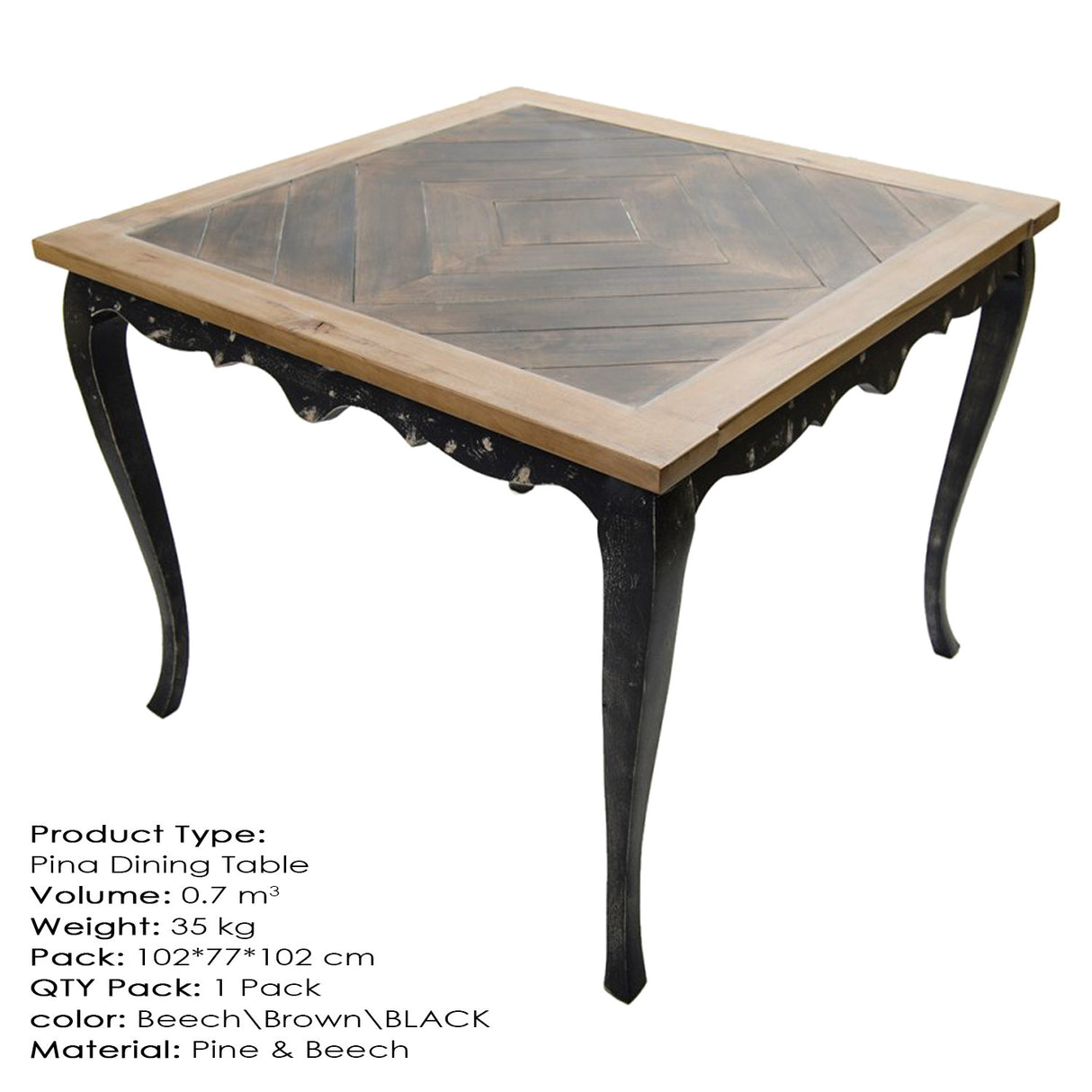 Masă dining Pina Large, Beech - Maro - Negru, 100x100x75 cm