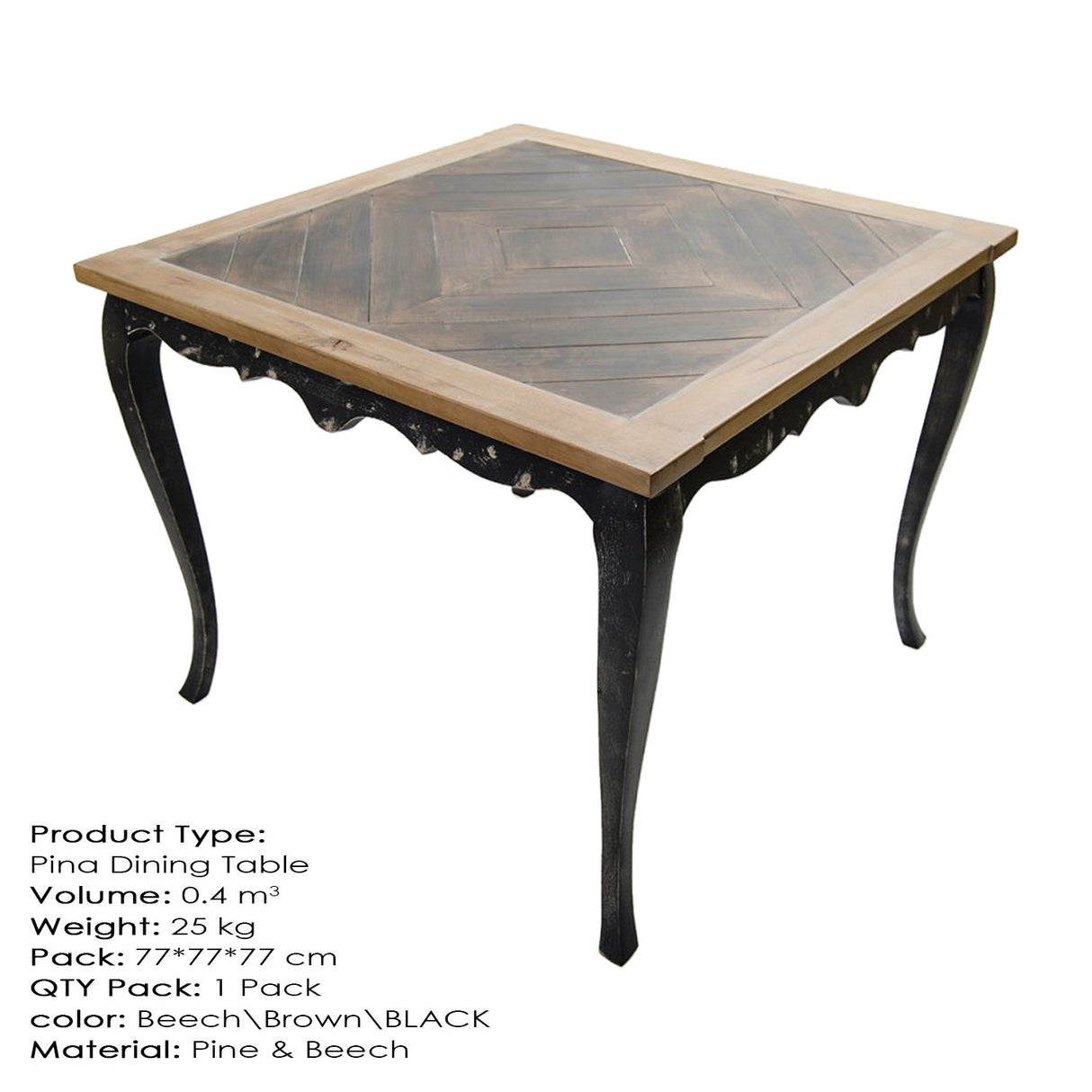 Masă dining Pina Medium, Beech - Maro - Negru, 75x75x75 cm
