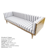 Canapea fixă 3 locuri Cocos Medium, Pin - Alb - Gri, 180x75x70 cm