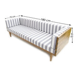 Canapea fixă 3 locuri Cocos Medium, Pin - Alb - Gri, 180x75x70 cm