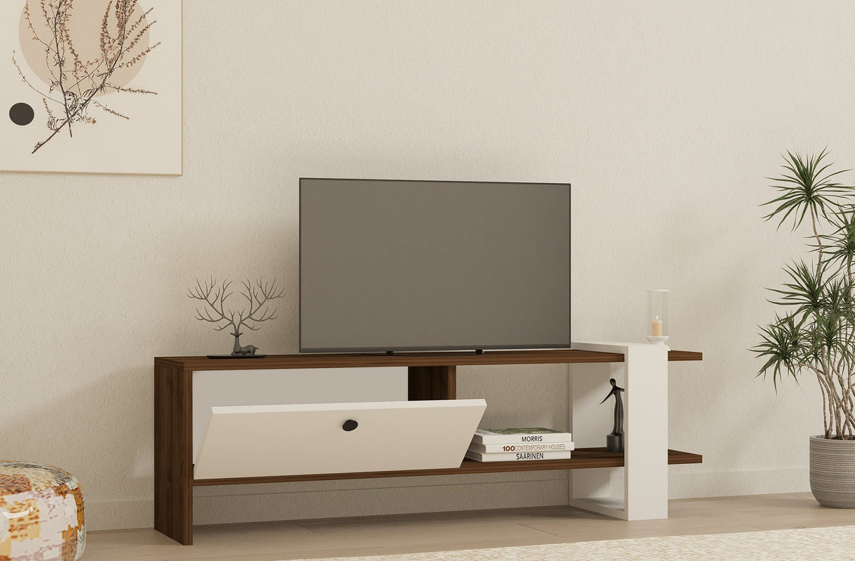 Comodă TV Gaye, Nuc - Alb, 120x25x37 cm