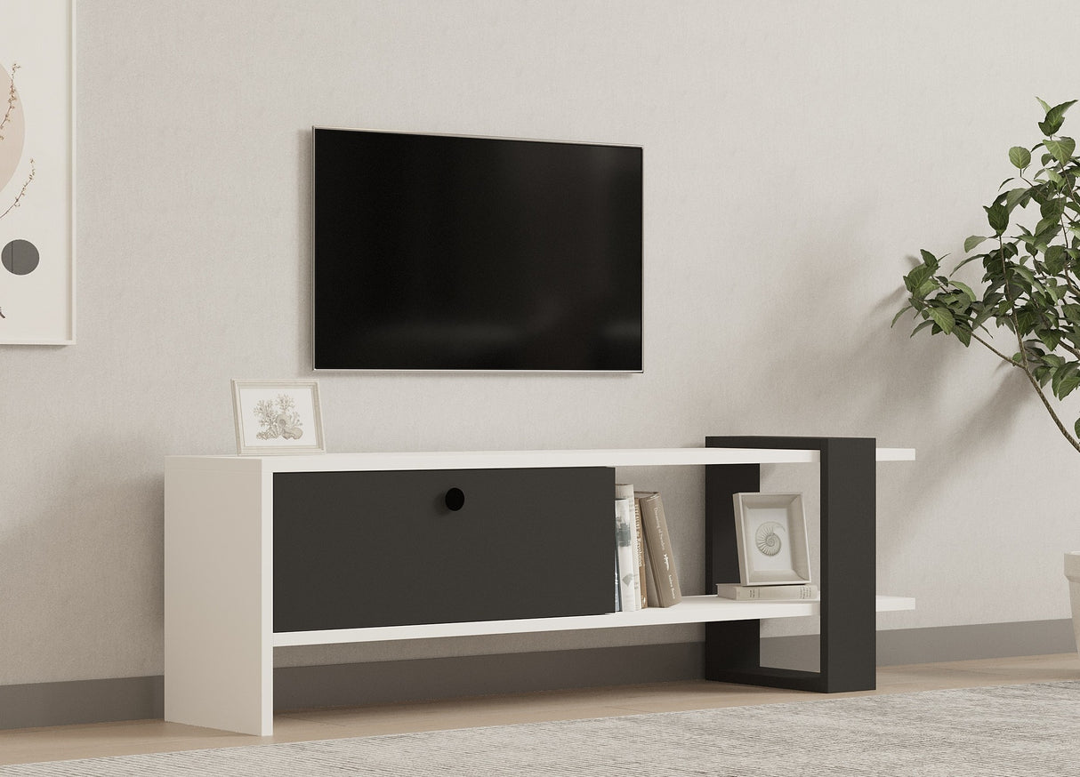 Comodă TV Funda, Antracit - Alb, 120x25x37 cm