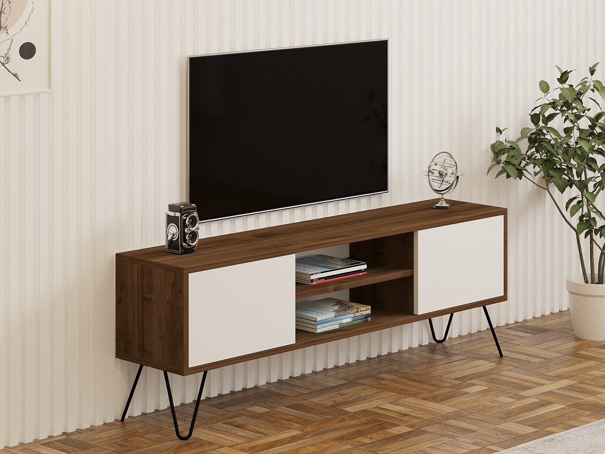 Comodă TV Eva, Nuc - Alb, 140x30x50 cm