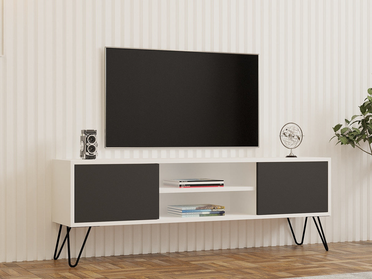 Comodă TV Hare, Alb - Antracit, 140x30x50 cm