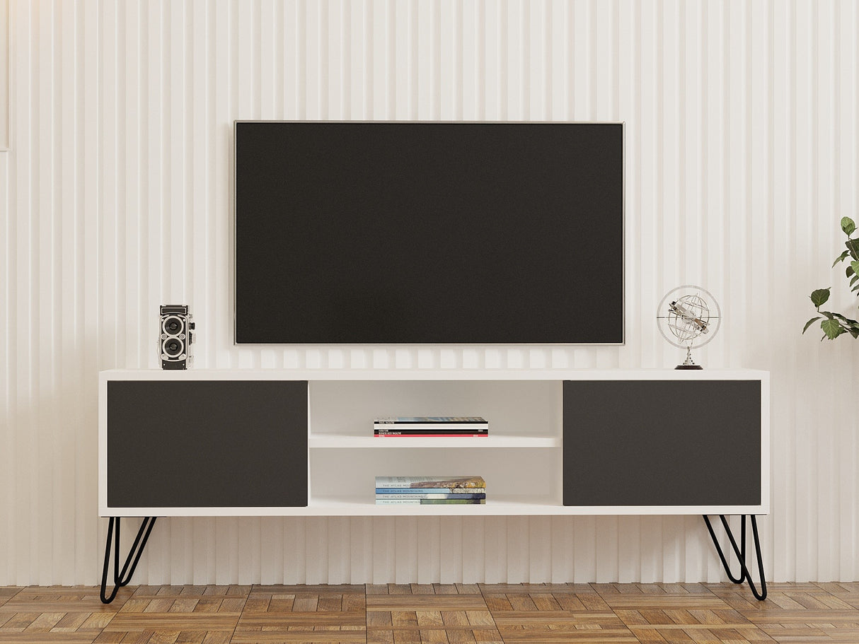 Comodă TV Hare, Alb - Antracit, 140x30x50 cm