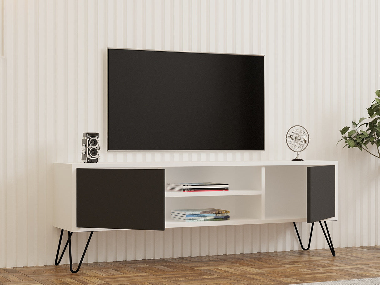 Comodă TV Hare, Alb - Antracit, 140x30x50 cm