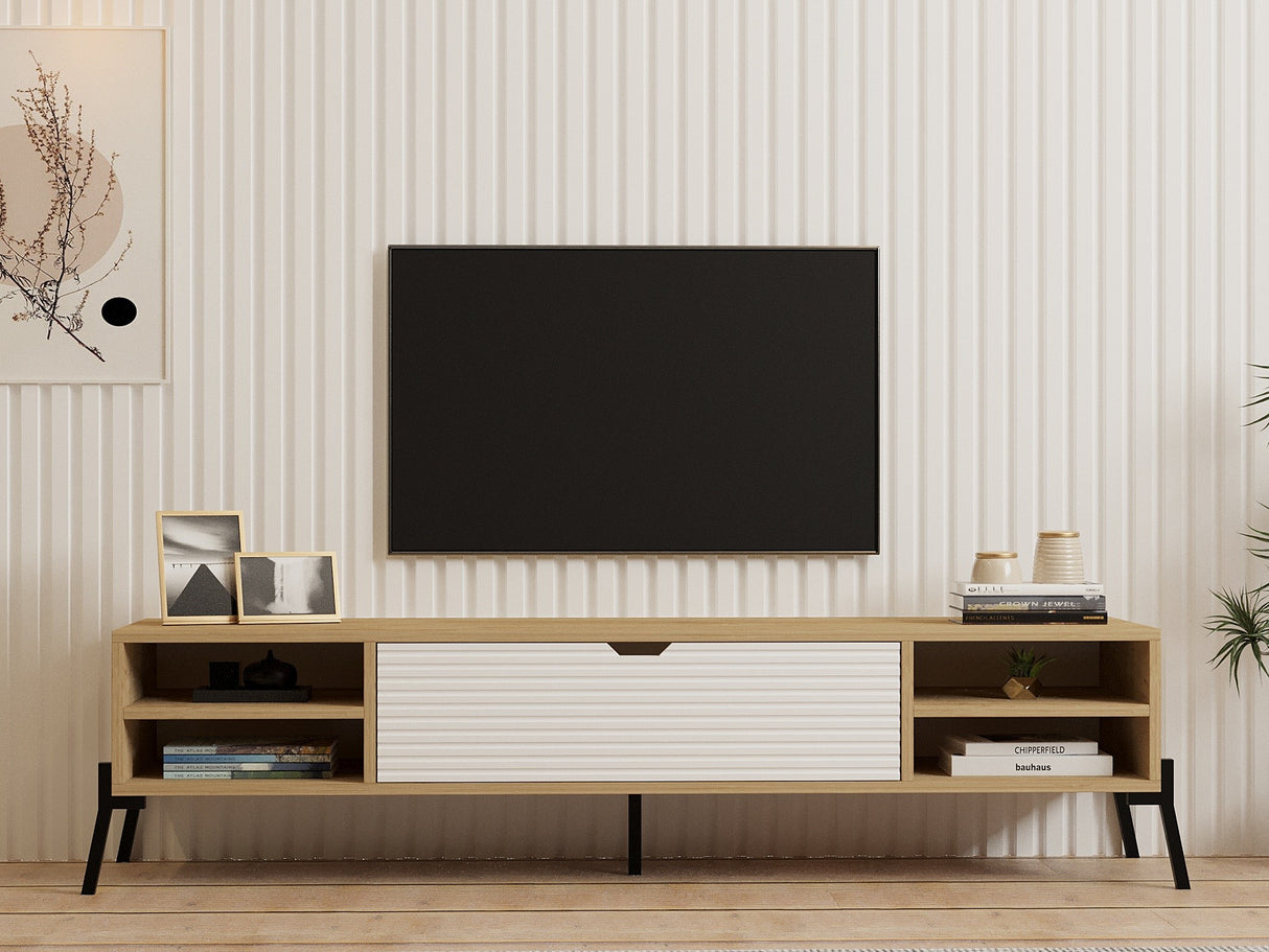 Comodă TV Santa, Stejar safir - Alb, 160x40x36 cm