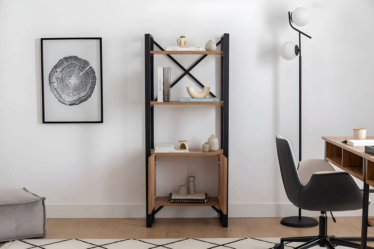 Bibliotecă Milano, Pin atlantic - Negru, 64x32x160 cm