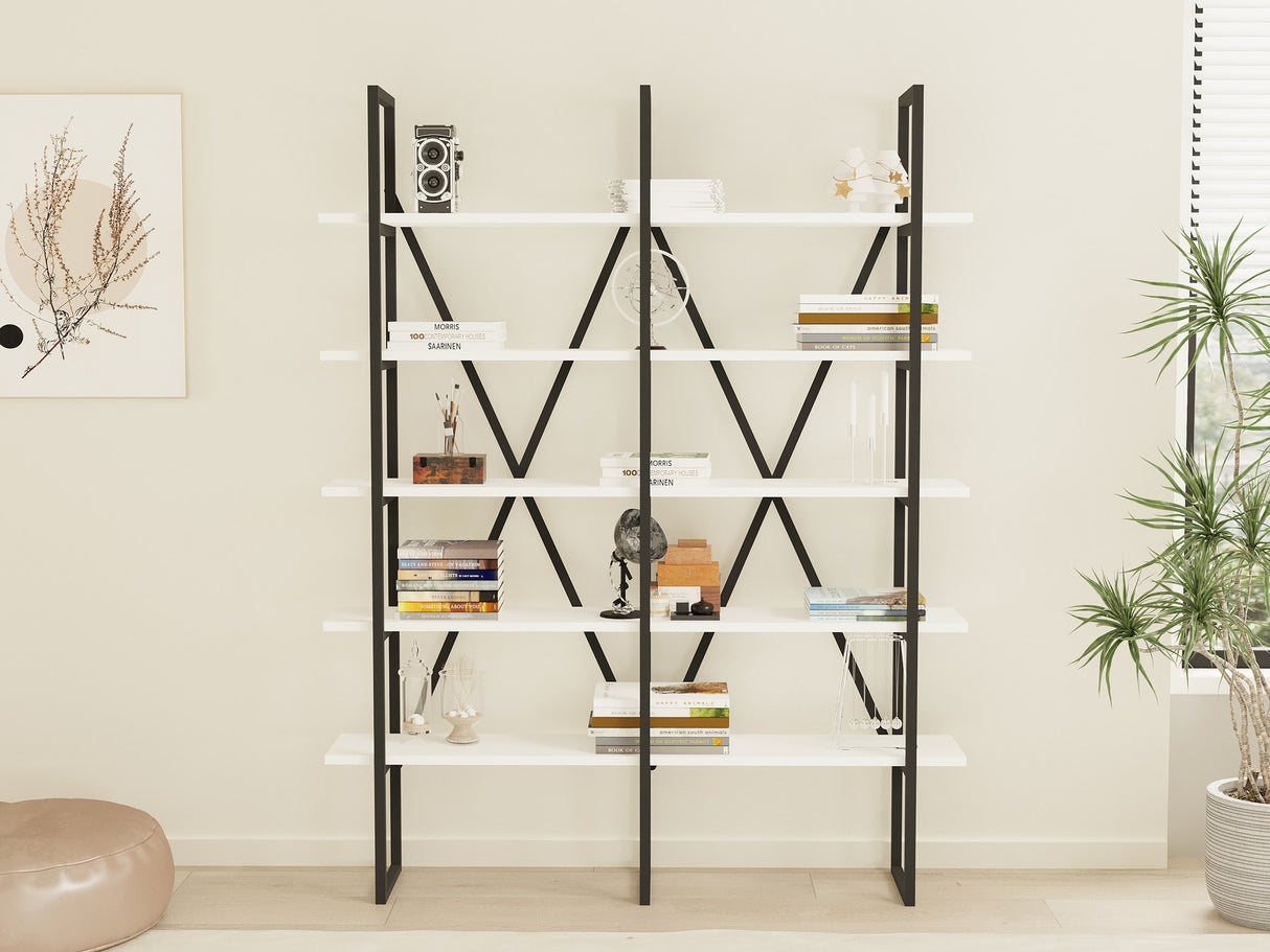 Bibliotecă Kınalı, Alb - Negru, 126x26x160 cm