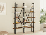 Bibliotecă Burgaz, Nuc - Negru, 126x26x160 cm
