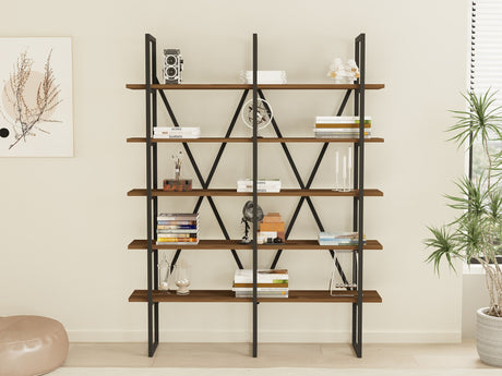 Bibliotecă Burgaz, Nuc - Negru, 126x26x160 cm