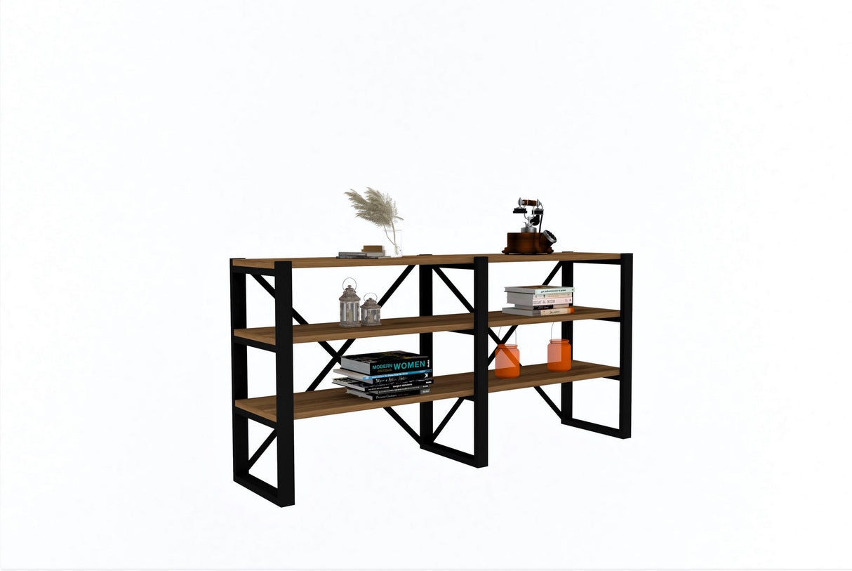 Bibliotecă Milas, Nuc - Negru, 133x32x65 cm