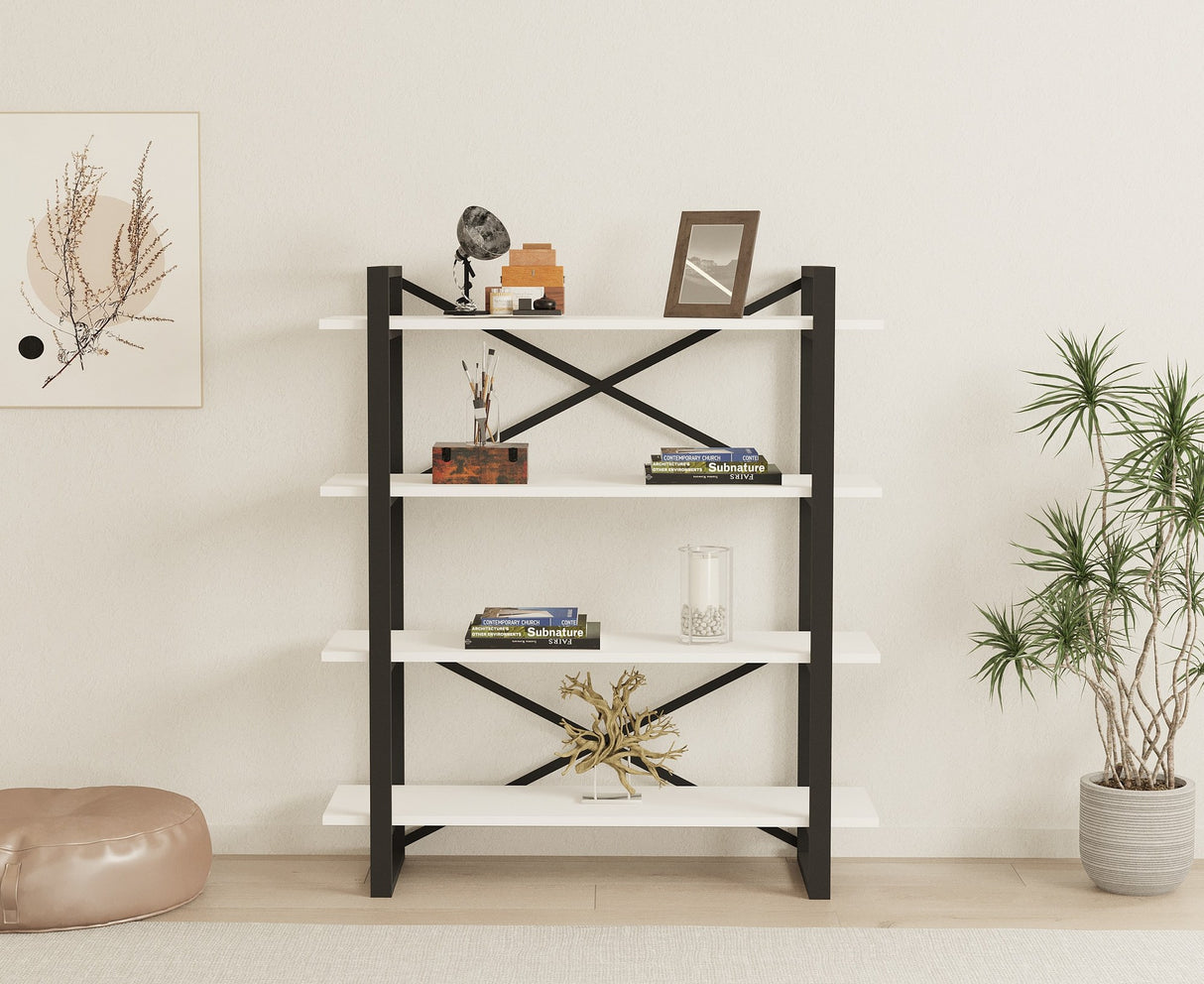 Bibliotecă Makro, Alb - Negru, 106x33x120 cm