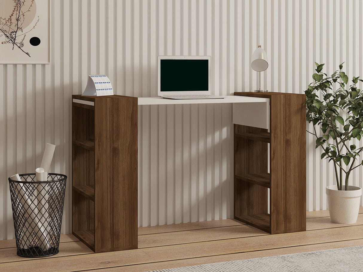 Birou Handy, Nuc - Alb, 124x44x75 cm