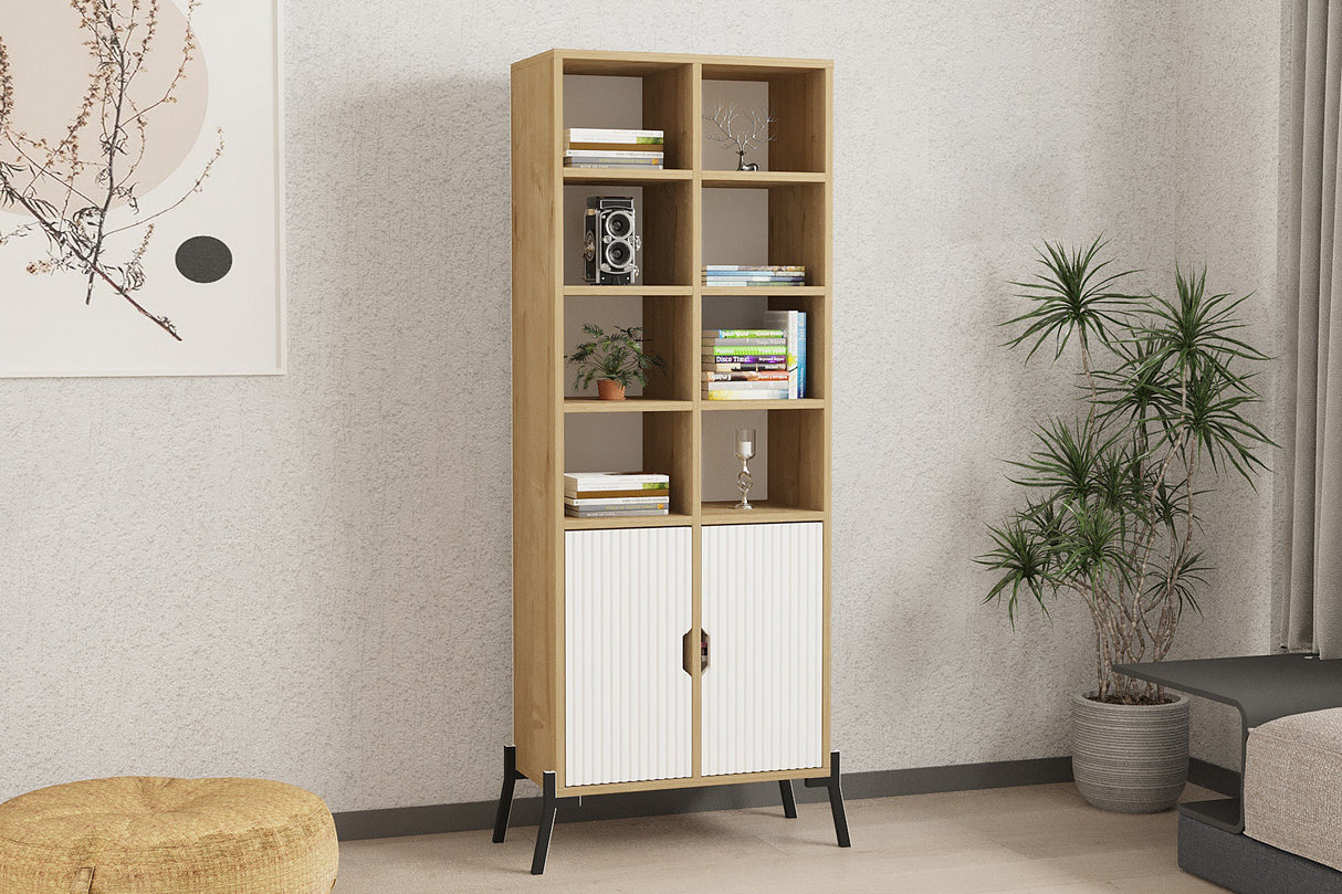 Bibliotecă Lido, Stejar safir - Alb, 59x30x160 cm