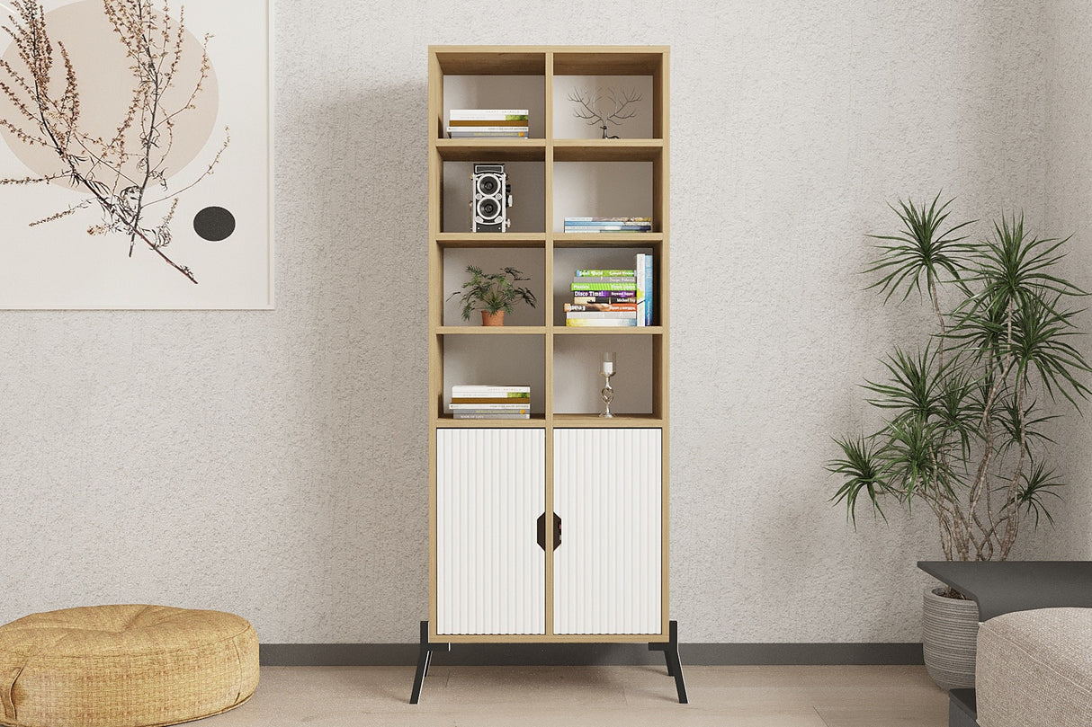 Bibliotecă Lido, Stejar safir - Alb, 59x30x160 cm