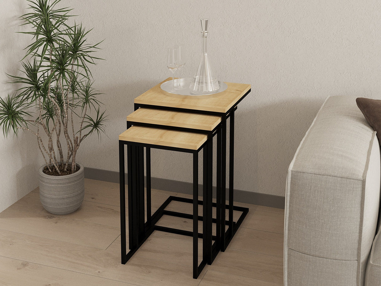 Set 3 măsuțe de cafea Roma, Sapphire - Negru, 40x40x62 cm
