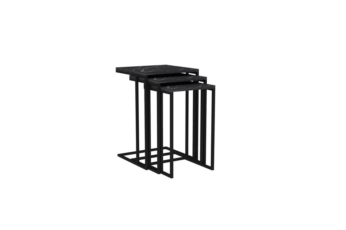 Set 3 măsuțe de cafea Black Mermer, Negru, 40x40x60 cm