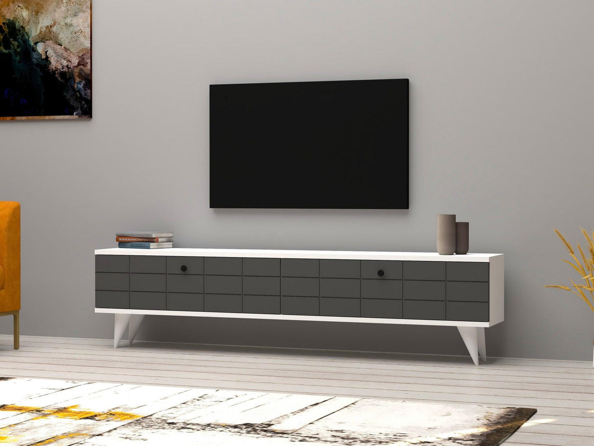 Comodă TV Alberi, Diverse culori, 160x25x35 cm - Antracit - Alb | SKU: 835PUQ3001 | Comodă TV Alberi, 160x25x35 cm, varianta Antracit - Alb, produs pentru amenajarea locuinței, disponibil online în România la CasaMob