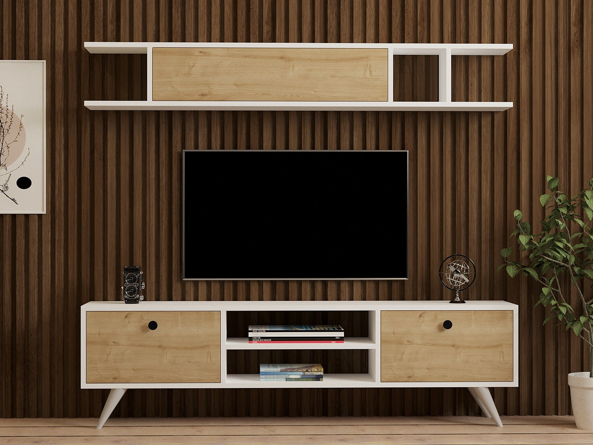 Comodă TV Italo, Alb - Pin, 160x30x45 cm