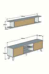Comodă TV Italo, Alb - Pin, 160x30x45 cm