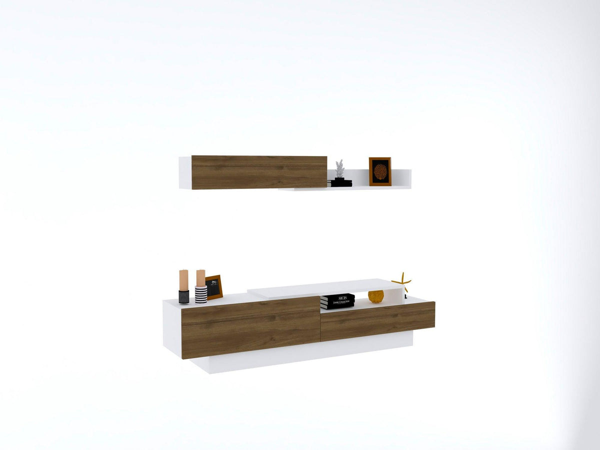 COMODA TV Elda - White, Walnut, Alb, 160x35x32 cm, SKU 835PUQ3008