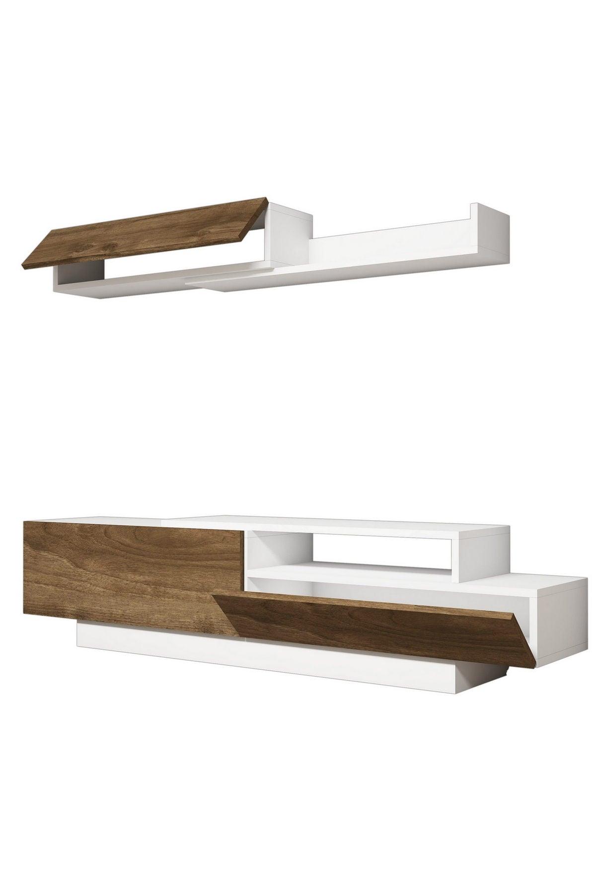 COMODA TV Elda - White, Walnut, Alb, 160x35x32 cm, SKU 835PUQ3008