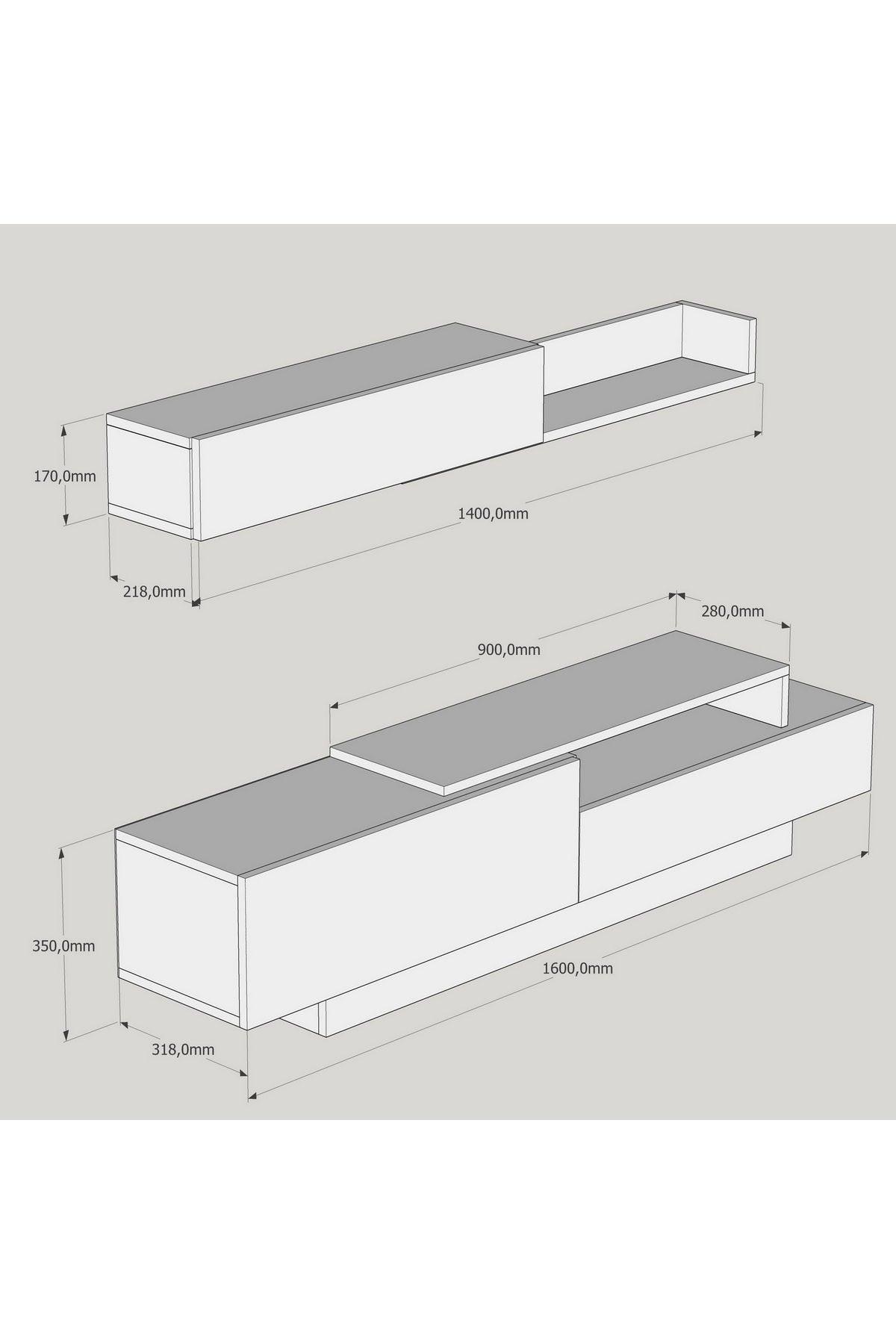 COMODA TV Elda - White, Walnut, Alb, 160x35x32 cm, SKU 835PUQ3008