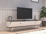 Comodă TV Paris, Diverse culori, 160x25x40 cm - Alb - Nuc | SKU: 835PUQ3021 | Comodă TV Paris, 160x25x40 cm, varianta Alb - Nuc, produs pentru amenajarea locuinței, disponibil online în România la CasaMob
